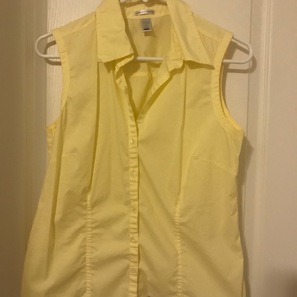 Yellow Sleeveless Button Down Blouse